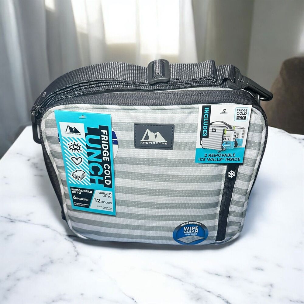 NWT Arctic Zone Gray & White‎ Fridge Cold Lunch Travel Bag